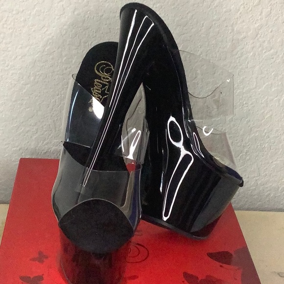 Pleaser Sky-302 Clear/Black Size 7 New in Box - Picture 2 of 3